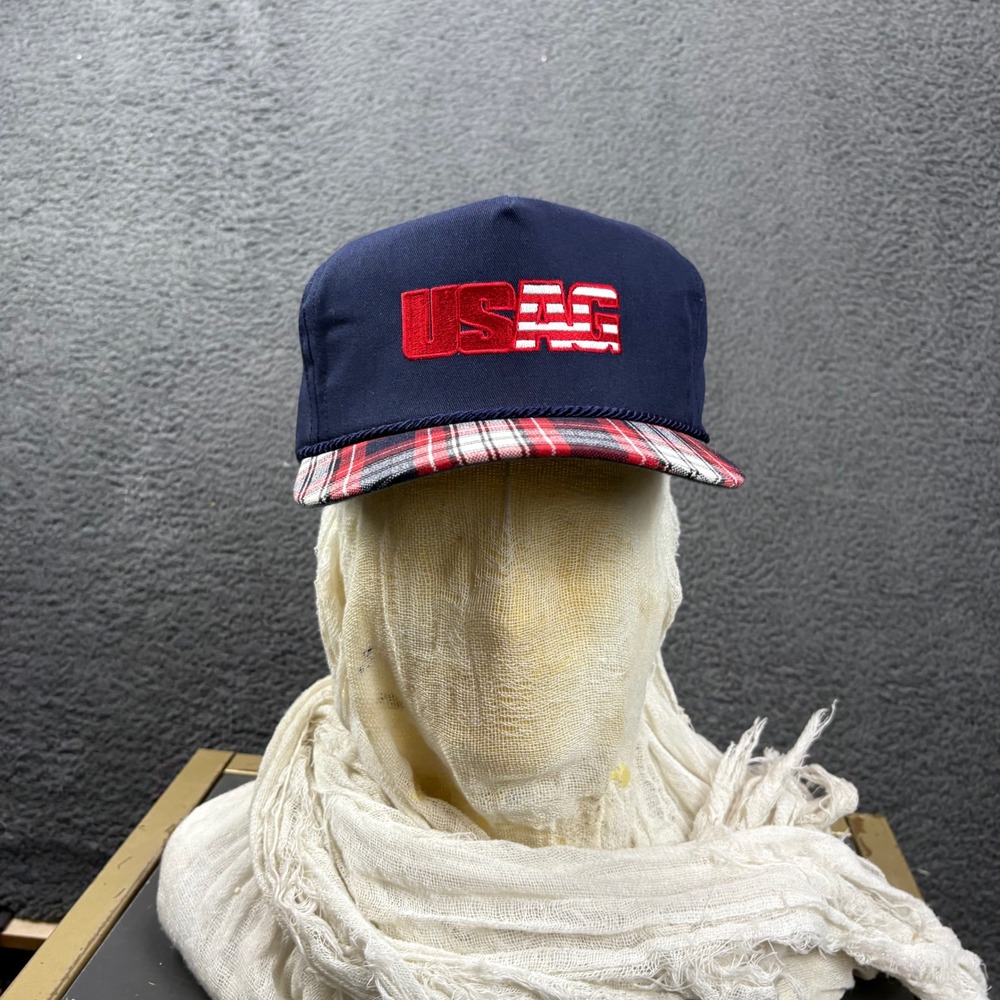 USAG Flag Hat‎ Patriotic Plaid Bill Rope Cap Snapback Baseball Made in USA